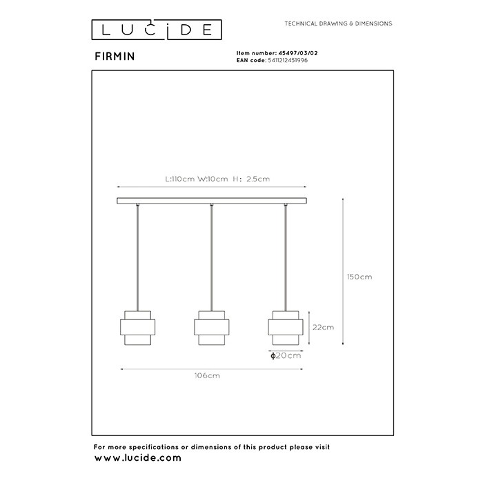 Підвісний світильник Lucide 45497/03/02 Firmin