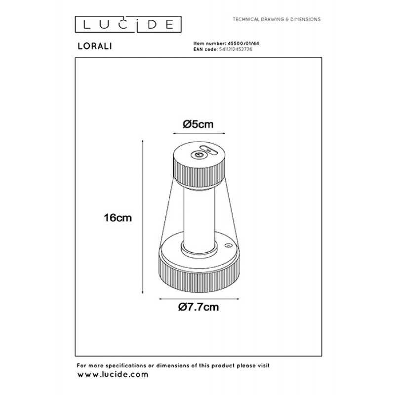 Настольная лампа Lucide 45500/01/44 Lorali, 1.2 Вт, 110 лм, 2600K