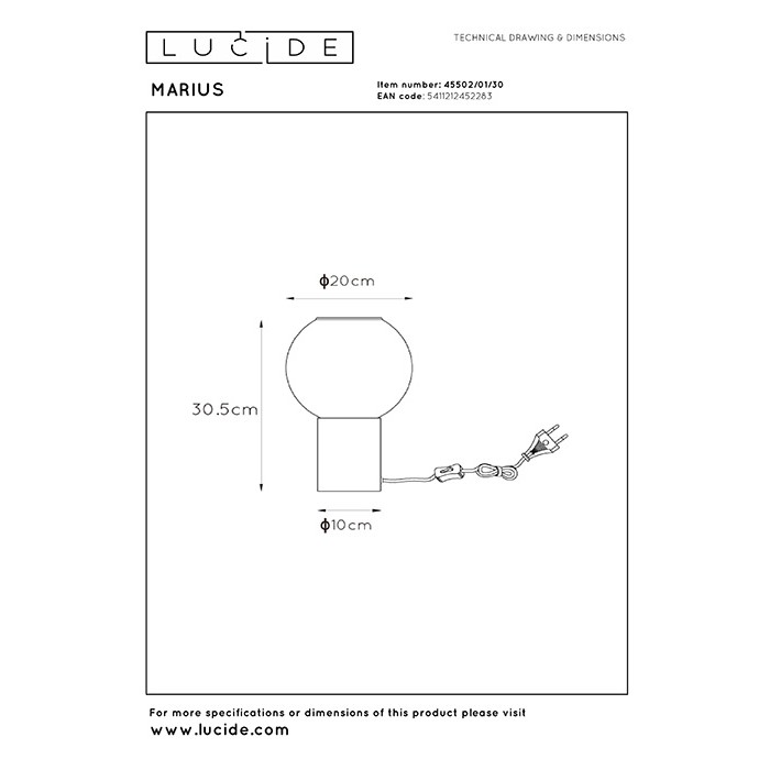 Настольная лампа Lucide 45502/01/30 Marius