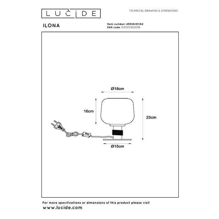 Настольная лампа Lucide 45508/01/62 Ilona