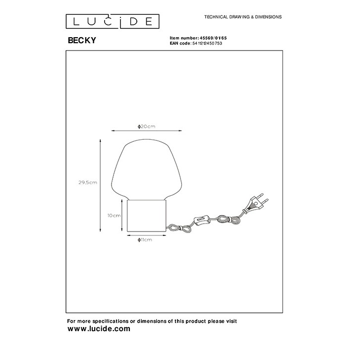 Настольная лампа Lucide 45569/01/65 Becky