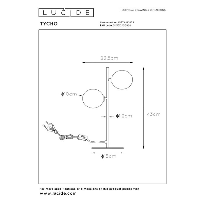 Настольная лампа Lucide 45574/02/02 Tycho