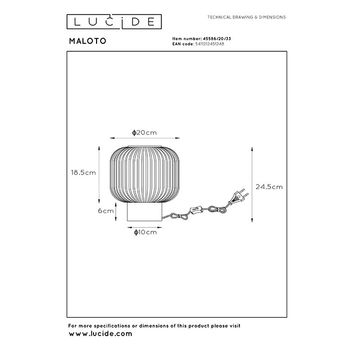 Настольная лампа Lucide 45586/20/33 Maloto
