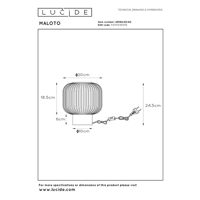 Настольная лампа Lucide 45586/20/62 Maloto
