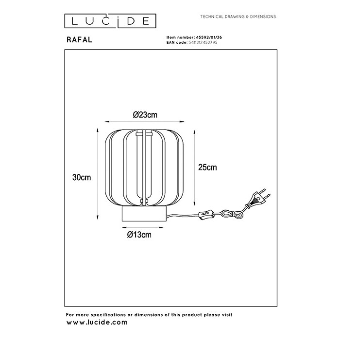 Настольная лампа Lucide 45592/01/36 Rafal