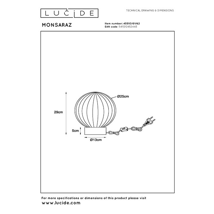 Настольная лампа Lucide 45593/01/62 Monsarez