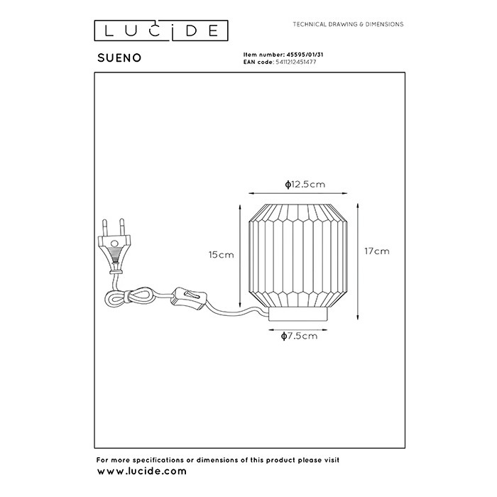 Настольная лампа Lucide 45595/01/31 Sueno