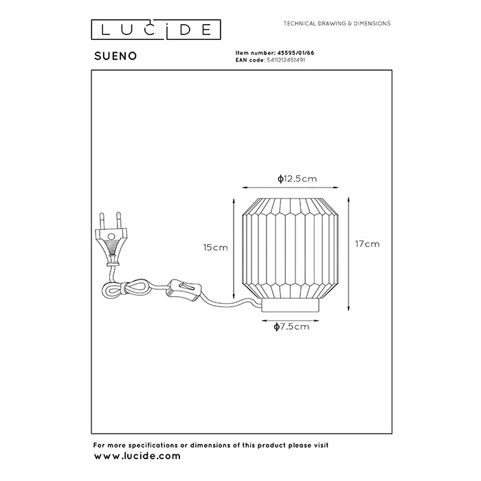 Настольная лампа Lucide 45595/01/66 Sueno