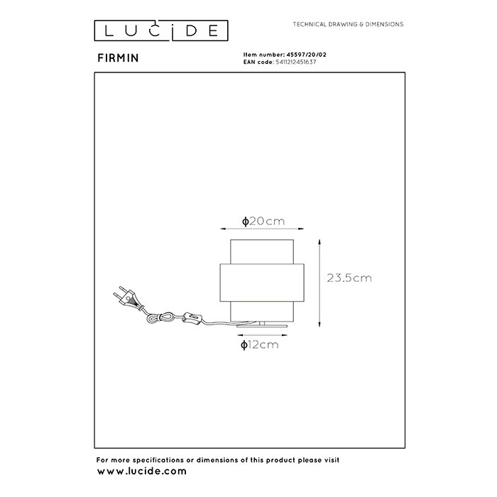 Настольная лампа Lucide 45597/20/02 Firmin