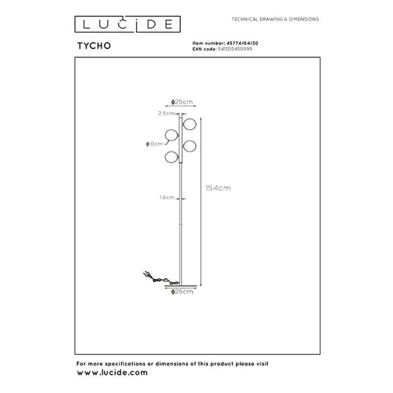 Торшер Lucide 45774/04/30 Tycho