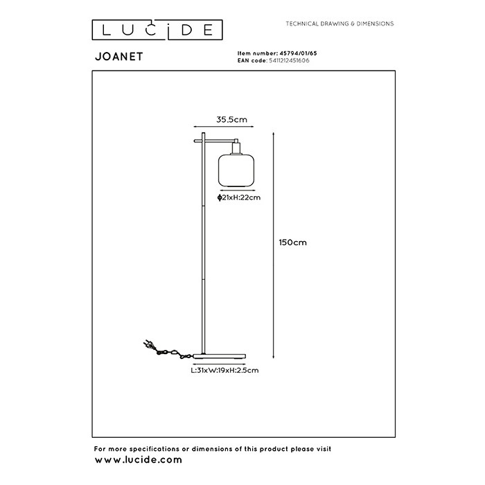 Торшер Lucide 45794/01/65 Joanet