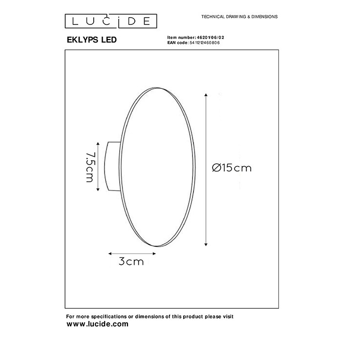 Настенный светильник Lucide 46201/06/02 Eklyps led, 6 Вт, 360 лм, 3000K