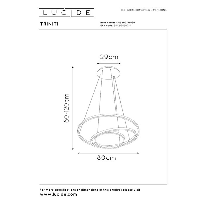 Люстра Lucide 46402/99/30 Triniti, 136 Вт, 8160 лм, 3000K