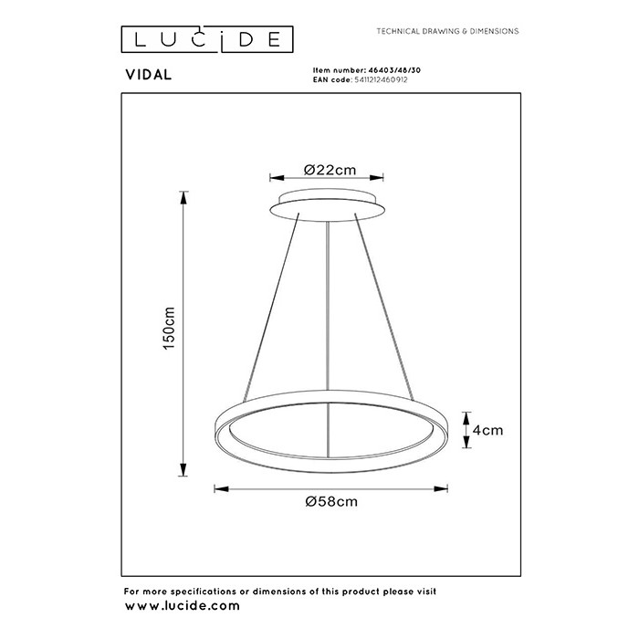 Люстра Lucide 46403/48/30 Vidal, 48 Вт, 3000 лм, 2700K