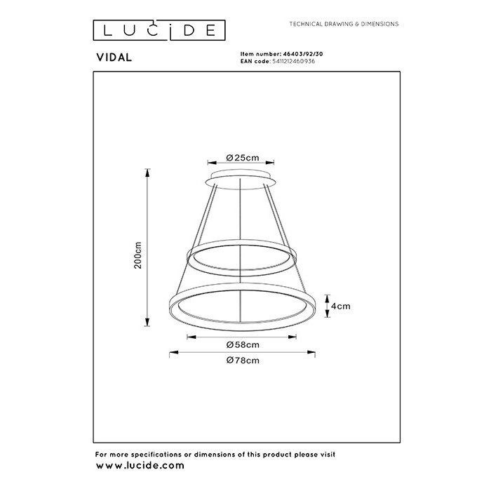 Люстра Lucide 46403/92/30 Vidal, 92 Вт, 4160 лм, 2700K