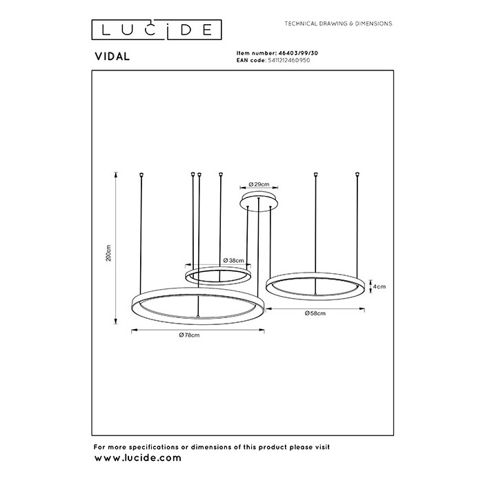 Люстра Lucide 46403/99/30 Vidal, 120 Вт, 5080 лм, 2700K