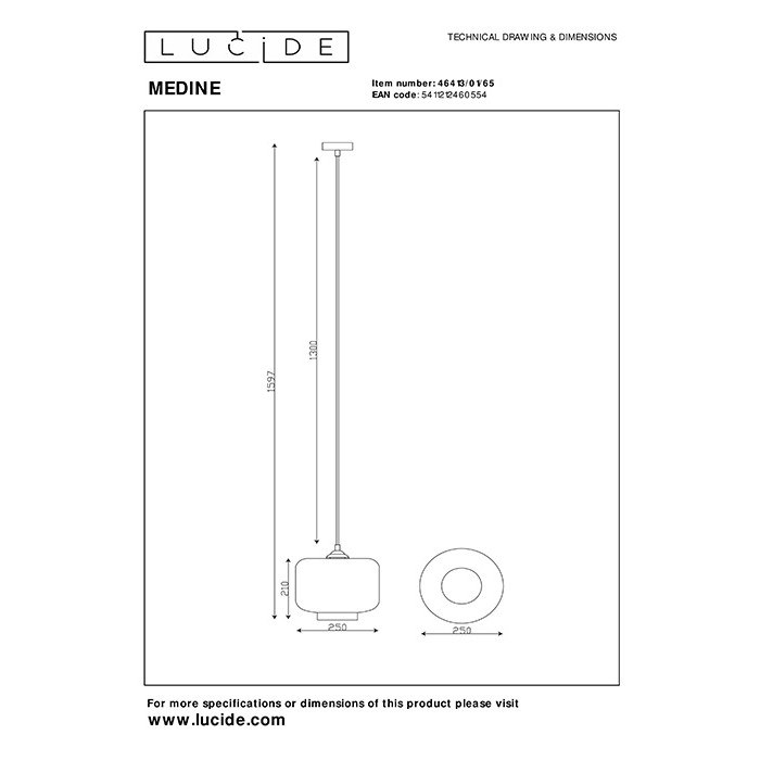 Підвісний світильник Lucide 46413/01/65 Medine