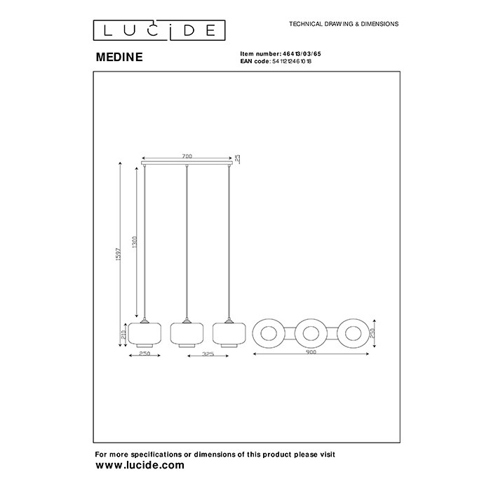 Підвісний світильник Lucide 46413/03/65 Medine