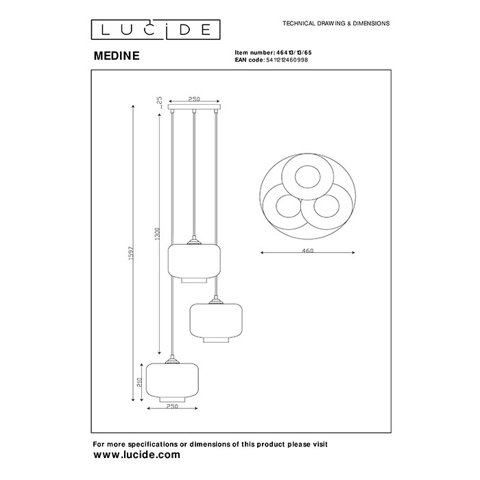 Підвісний світильник Lucide 46413/13/65 Medine