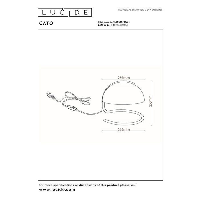 Настольная лампа Lucide 46516/01/31 Cato