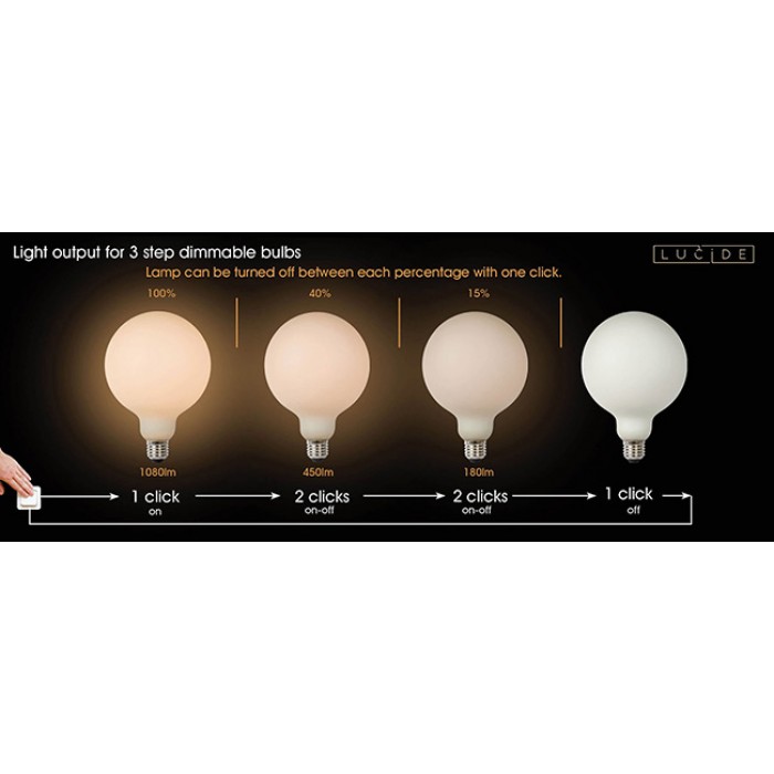 Лампа світлодіодна Lucide 49067/08/61 Step dim bulb, G125 8W 2700K E27 Dimmable, 360°