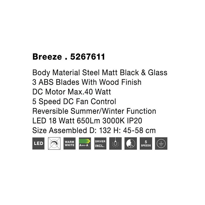 Люстра-вентилятор Nova Luce 5267611 Breeze, 18 Вт, 650 лм, 3000K