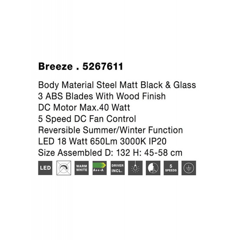 Люстра-вентилятор Nova Luce 5267611 Breeze, 18 Вт, 650 лм, 3000K