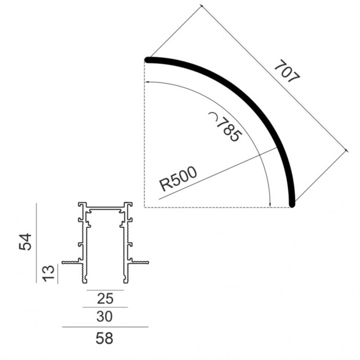 Магнитный шинопровод LTX 06.RC50.BK.4x IN_LINE RADIAL CORNER