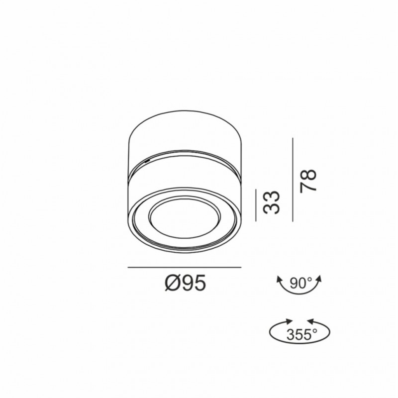 Потолочный светильник LTX SOL SURF, D95mm, H78mm, LED 14W 4000K, черный/белый (02.9533.14.940.BK/WH)