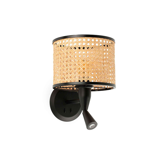 Бра Faro 64309-47 MAMBO Black/rattan wall lamp with reader
