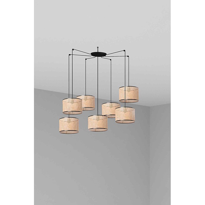 Люстра Faro 64314-48-7L MAMBO 320 7L Black/rattan pendant lamp