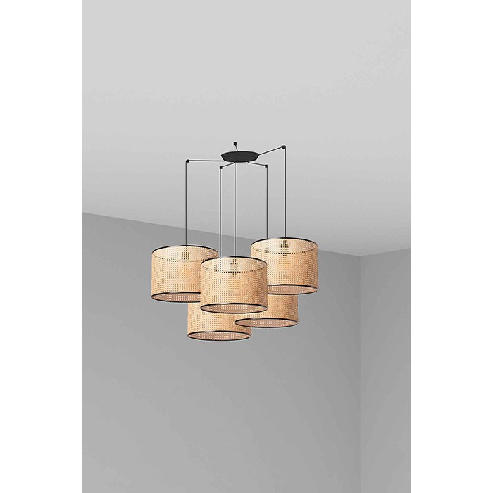 Люстра Faro 64314-49-5L MAMBO 450 5L Black/rattan pendant lamp