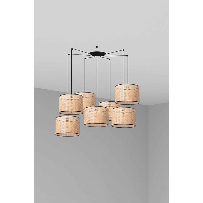 Люстра Faro 64314-49-7L MAMBO 450 7L Black/rattan pendant lamp