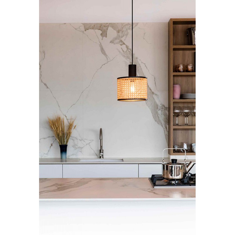 Подвесной светильник Faro 68604-47 MAMBO 210 Black/rattan pendant lamp with plug
