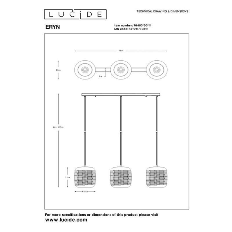 Подвесной светильник Lucide 70483/03/11 Eryn