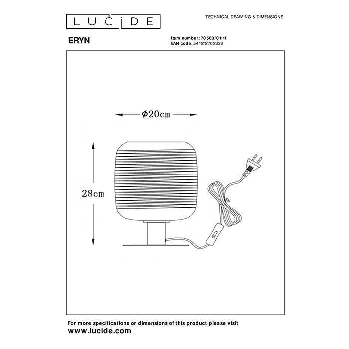 Настольная лампа Lucide 70583/01/11 Eryn
