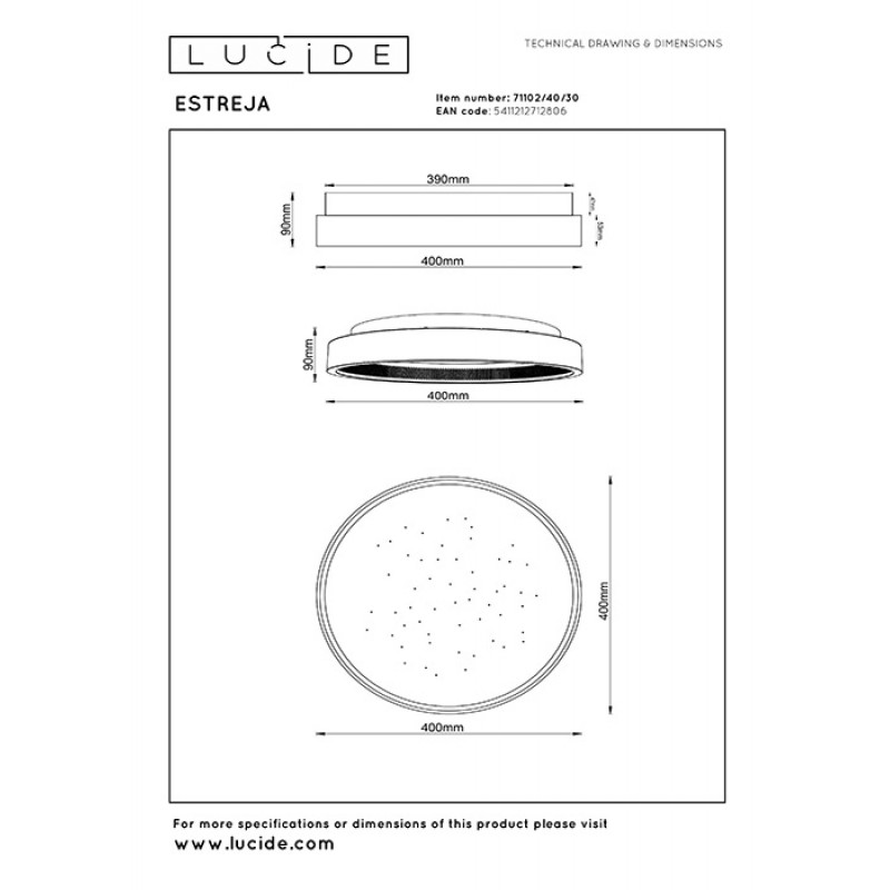 Люстра Lucide 71102/40/30 Estreja, 40 Вт, 2000 лм, 2500K/3000K