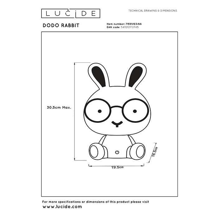 Настольная лампа Lucide 71591/03/66 Dodo rabbit, 3 Вт, 120 лм, 4000K