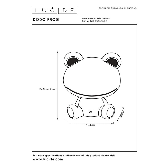 Настольная лампа Lucide 71592/03/85 Dodo frog, 3 Вт, 120 лм, 4000K
