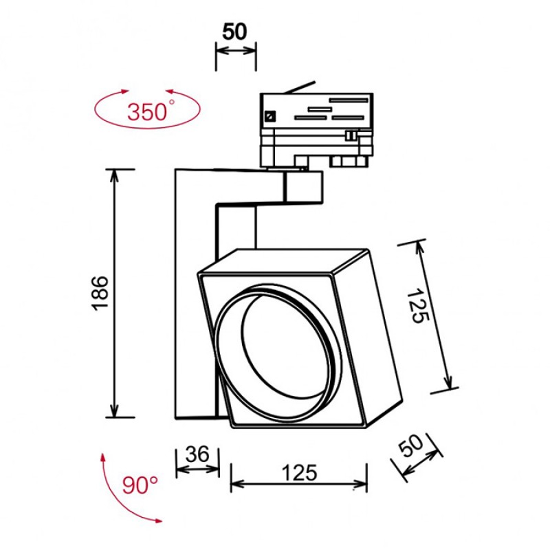 Светильник прожекторного типа на шинопровод LTX PRO 3F, L161mm, W50mm, H186mm, LED 33W, 4000К, черный (04.7731.33.840.BK.90)