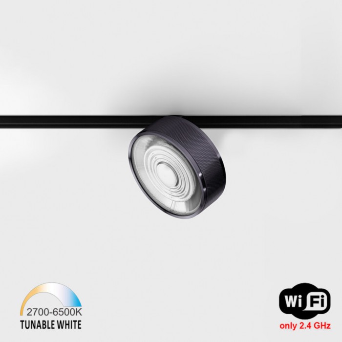 Прожекторный светильник LTX IN_LINE SOL TW, D95mm, H33mm, LED 13W, TW DIM: 2700K(881Lm)-6500K(1025Lm), 48V DC, IP20, diamond black/черный (06.9533.13B.TW).
