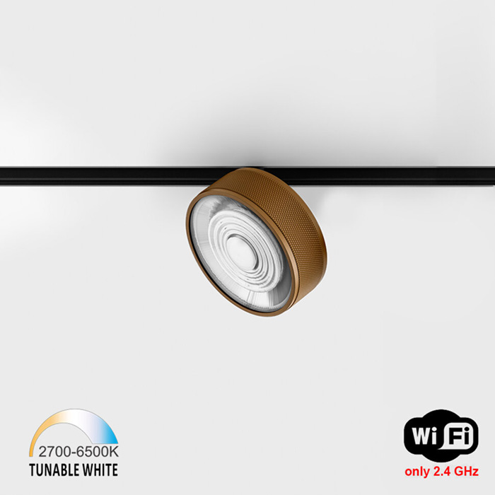 Прожекторный светильник LTX IN_LINE SOL TW, D95mm, H33mm, LED 13W, TW DIM: 2700K(881Lm)-6500K(1025Lm), 48V DC, IP20, coffee/черный (06.9533.13.T).