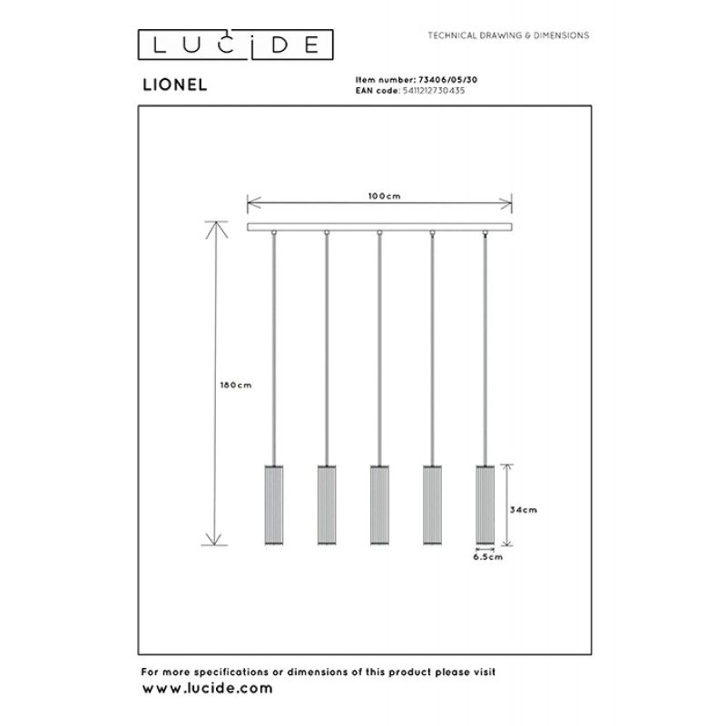 Підвісний світильник Lucide 73406/05/30 Lionel