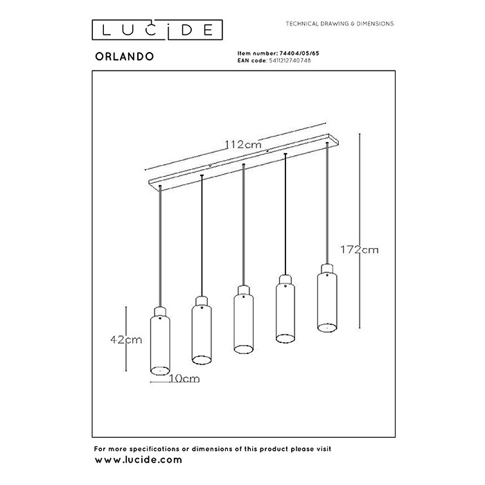 Подвесной светильник Lucide 74404/05/65 Orlando