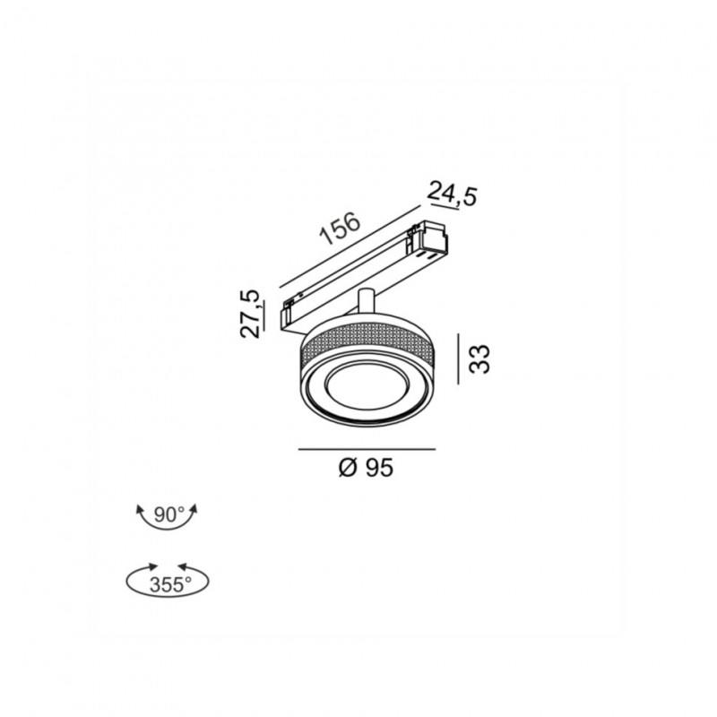 Світильник прожекторний LTX IN_LINE SOL TW, D95mm, H33mm, LED 13W, TW DIM: 2700K(881Lm)-6500K(1025Lm), 48V DC, IP20, diamond black/чорний (06.9533.13.TW.DBG/BK)