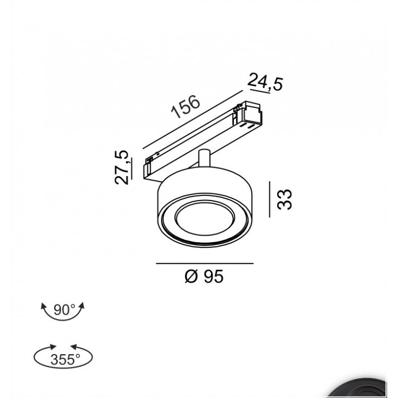 Світильник прожекторний LTX IN_LINE SOL TW, D95mm, H33mm, LED 13W, TW DIM: 2700K(881Lm)-6500K(1025Lm), 48V DС, IP20, мідь/чорний (06.9533.13.TW.CP/BK)