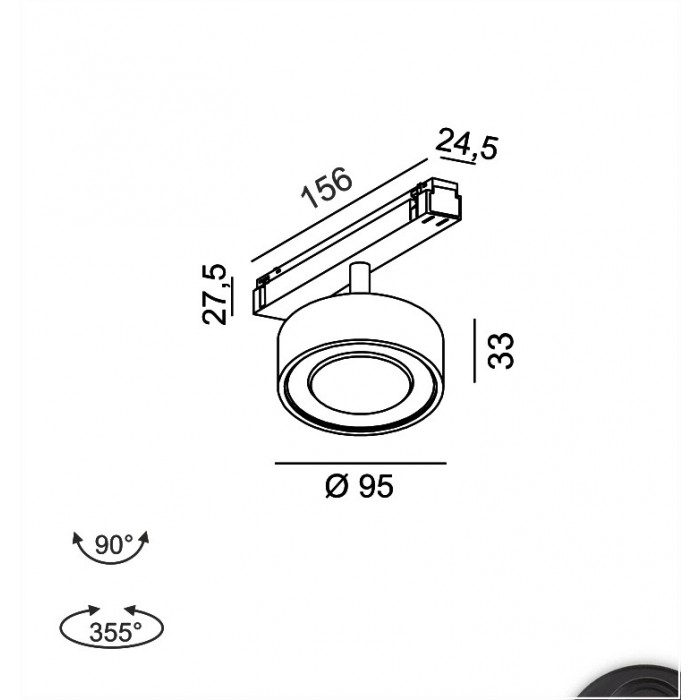 Прожекторный светильник LTX IN_LINE SOL TW, D95mm, H33mm, LED 13W, TW DIM: 2700K(881Lm)-6500K(1025Lm), 48V DС, IP20, хром/черный (06.9533.13.TW.CR)