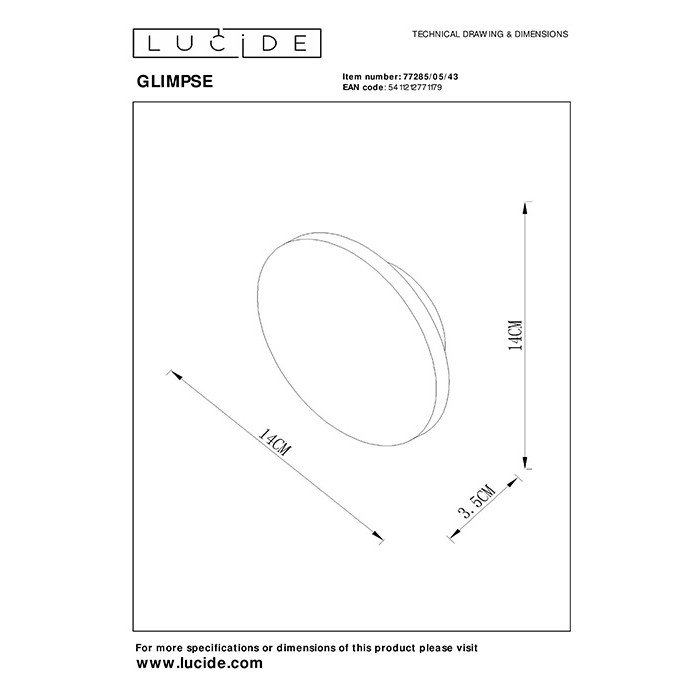 Настенный светильник Lucide 77285/05/43 Glimpse, 5 Вт, 300 лм, 2700K