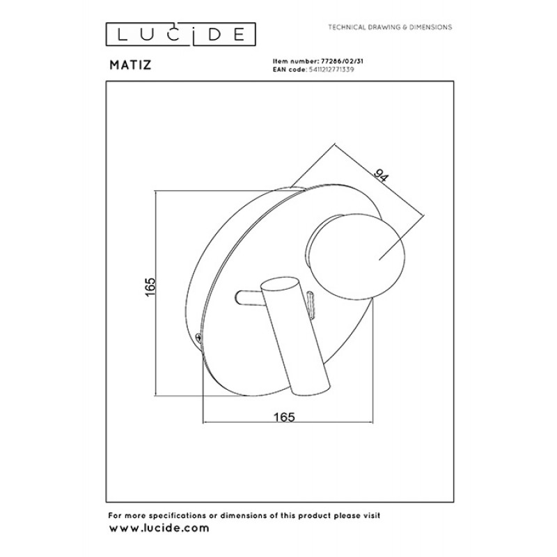 Бра Lucide 77286/02/31 Matiz, 3.7 Вт, 200 лм, 3000K