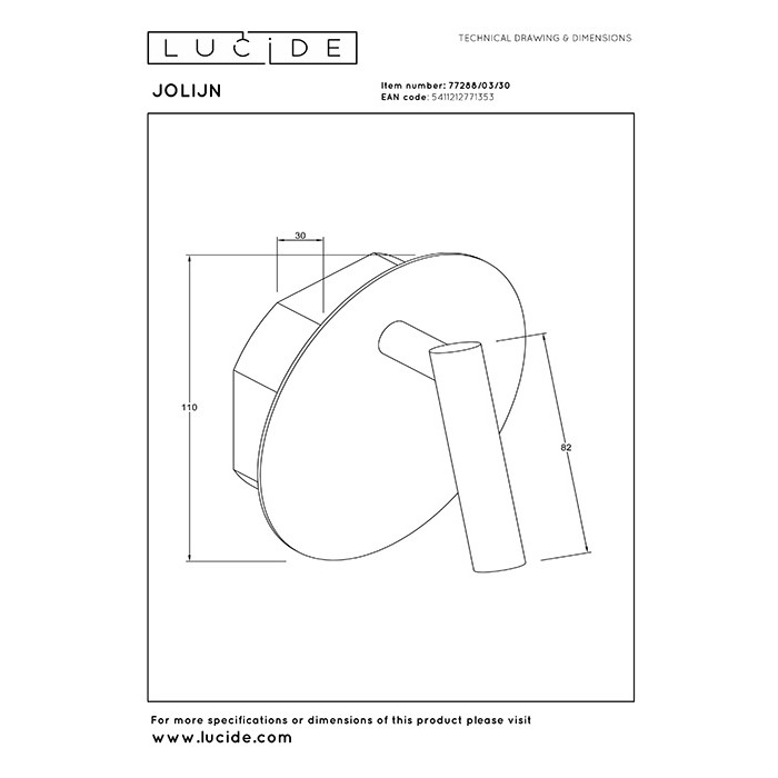 Спот Lucide 77288/03/30 Jolijn, 2 Вт, 145 лм, 3000K